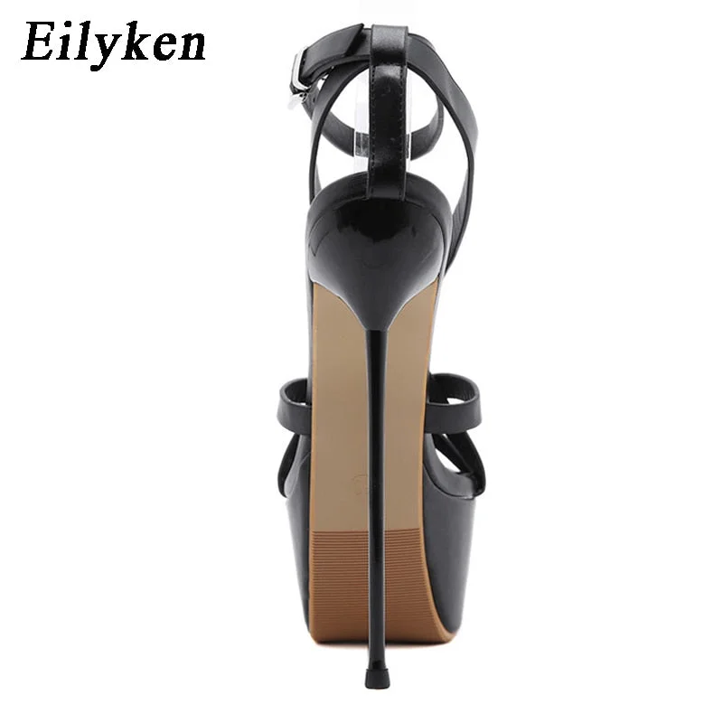 Eilyken Women Sandals Pumps Party Platform Pumps club shoes Stiletto heels Open toe hollow out High Heels Dress shoes Black