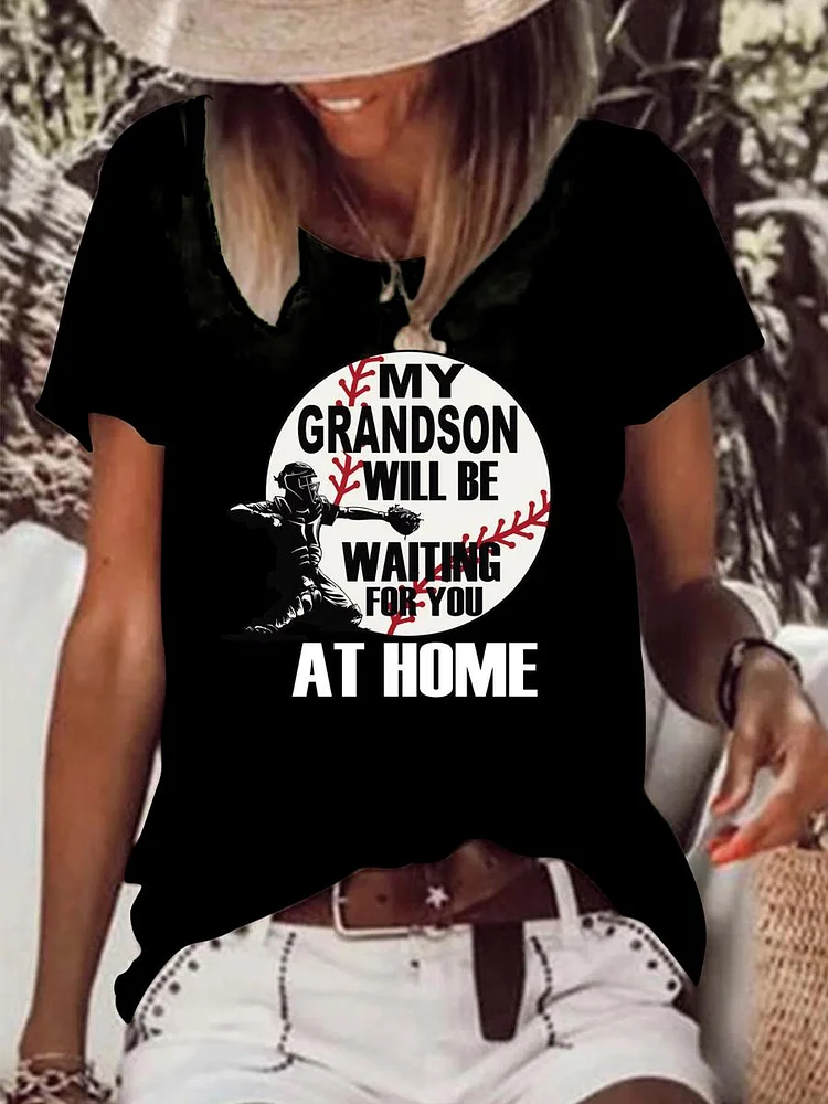 My Grandson Waiting For You At Home Raw Hem Tee-Annaletters