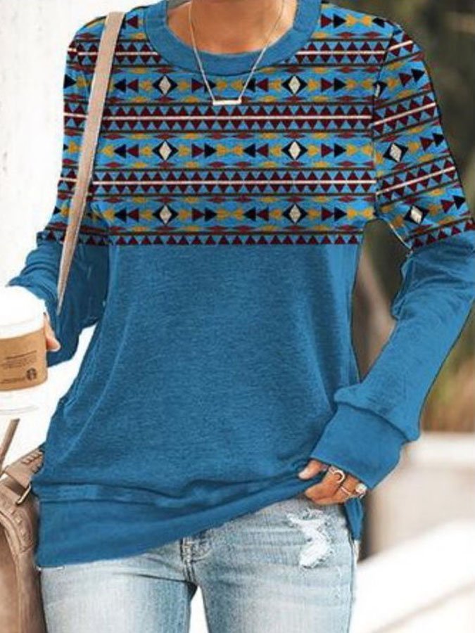 Geometric Ethnic Print Long Sleeve Sweatshirt