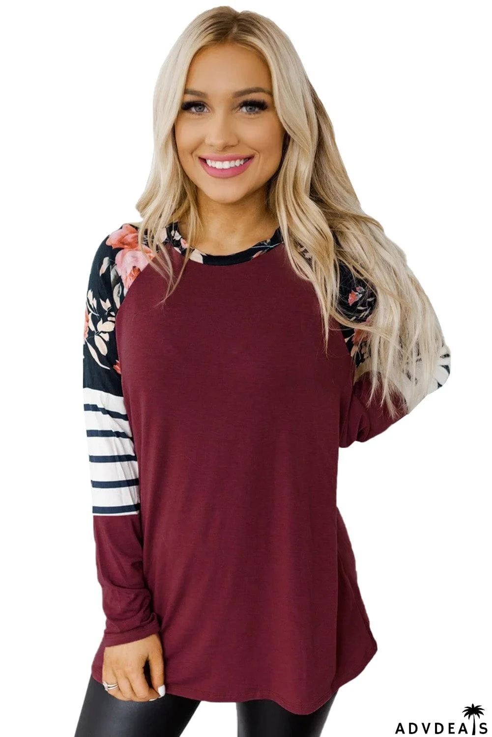 Striped Floral Long Sleeve Top