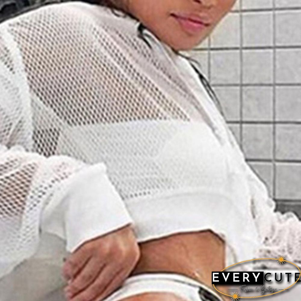 Women's Fashion Hoodie Sweatshirt Sports Pullover Mesh Crop Tops