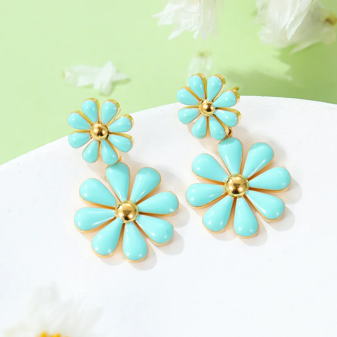 Fresh Daisy Oil Drop Titanium Steel Earrings