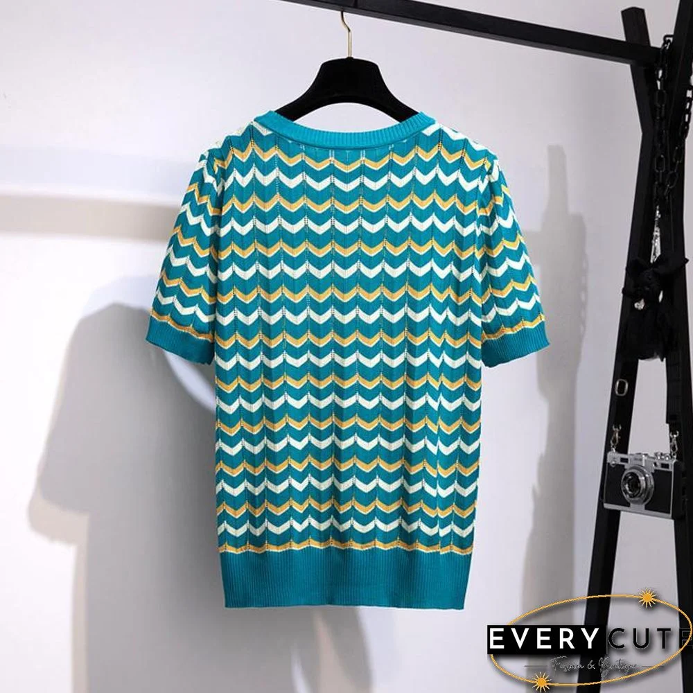 Round Collar Knit Tee+Shorts P14407