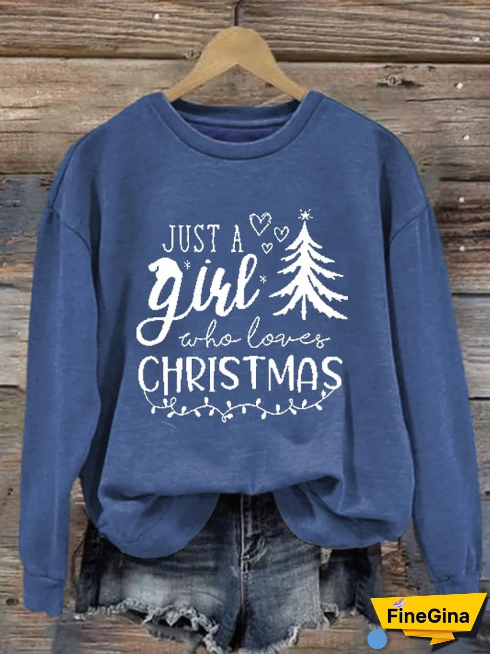 Women's Just A Girl Who Loves Christmas Print Long Sleeve Sweatshirt
