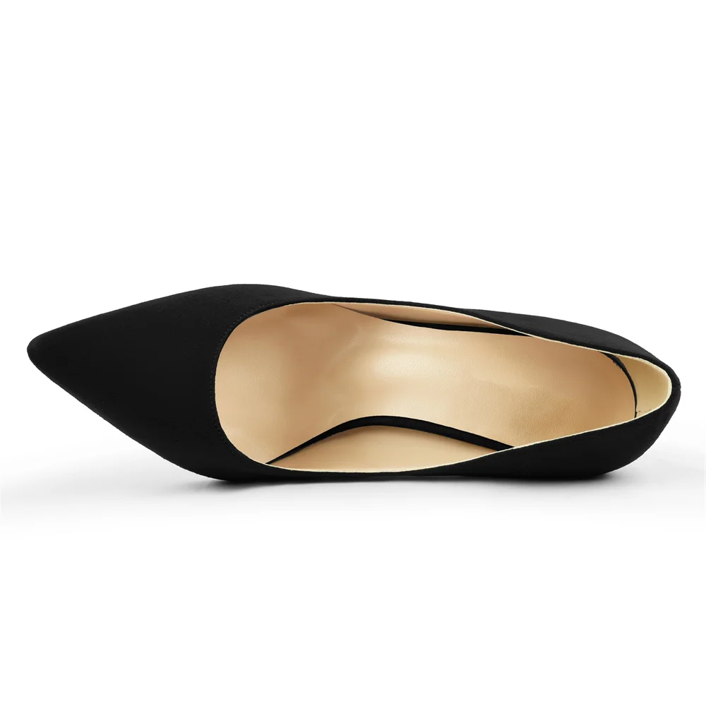 100mm Women's Stiletto Heels Classic Pointed Toe Red Bottom Pumps Suede Shoes-MERUMOTE