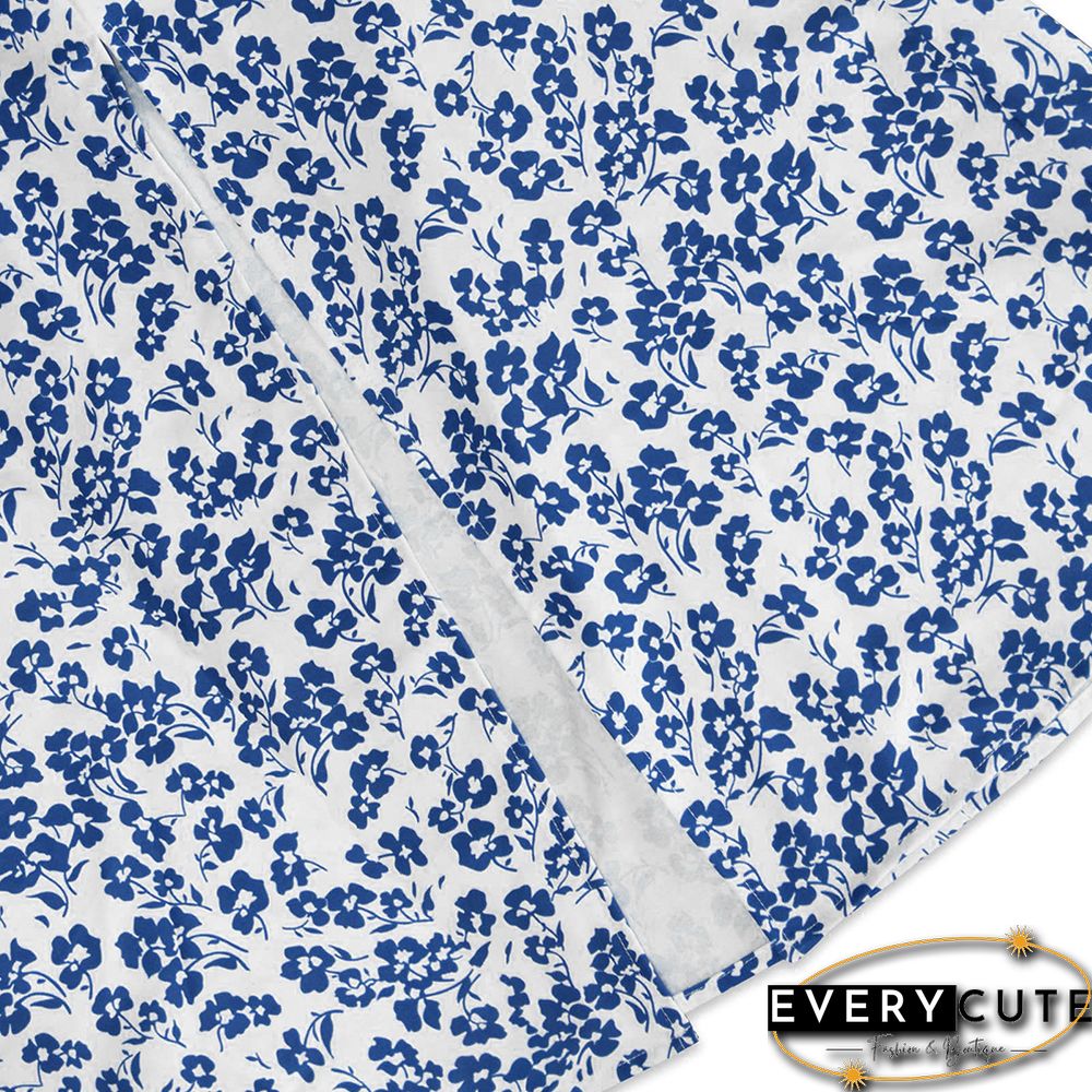 Light Blue Square Neck Digital Print Slit Floral Dress