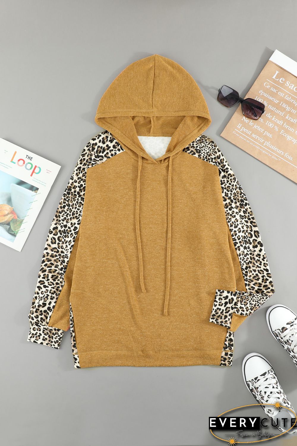 Leopard Patchwork Pullover Hoodie