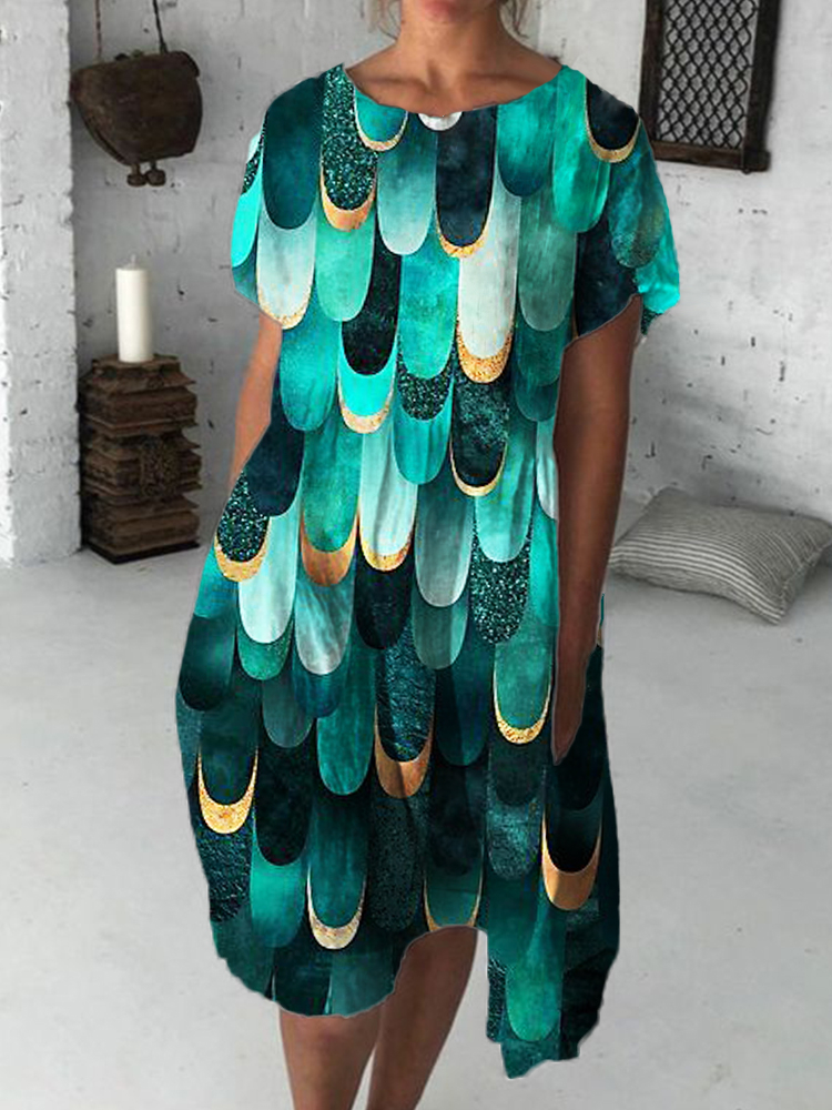 Scales Inspired Glitter Geometric Art Midi Dress wearshes