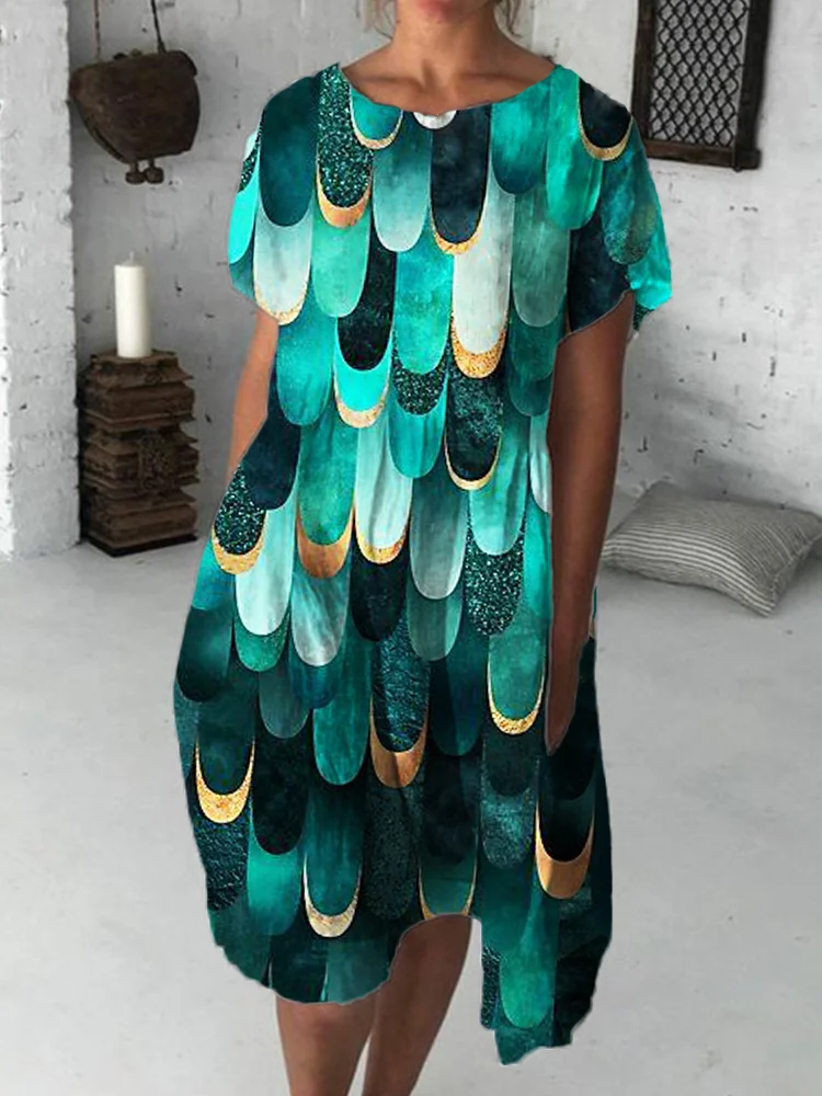Scales Inspired Glitter Geometric Art Midi Dress