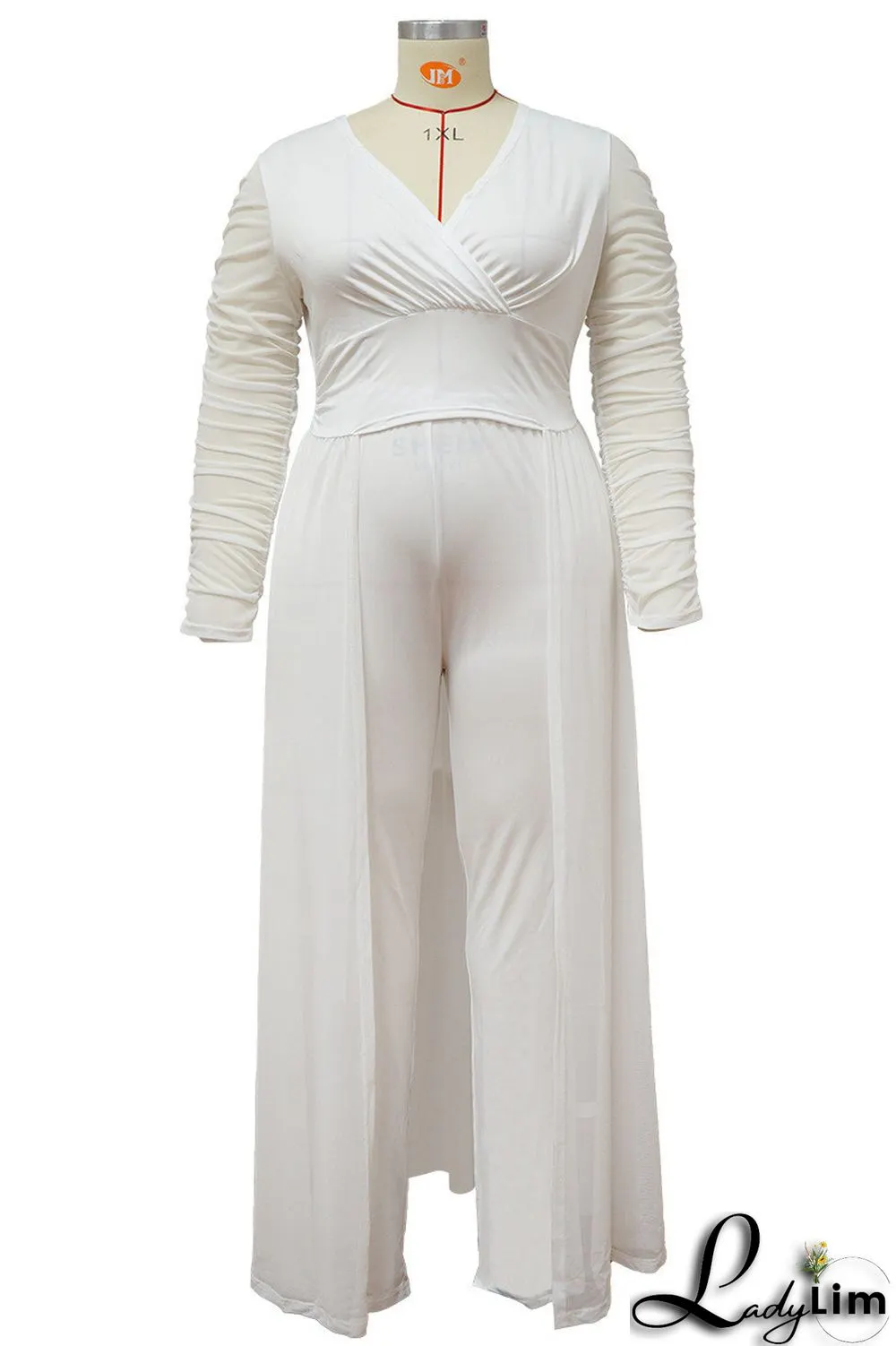 White Fashion Casual Solid Patchwork V Neck Plus Size Two Pieces