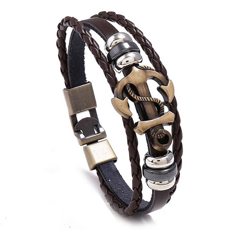 Multi-layer braided boat anchor cowhide bracelet