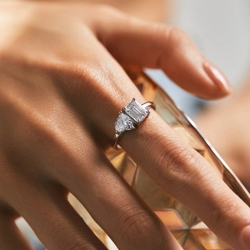 925 Sterling Silver Zircon Heart Shape Rectangle Rings