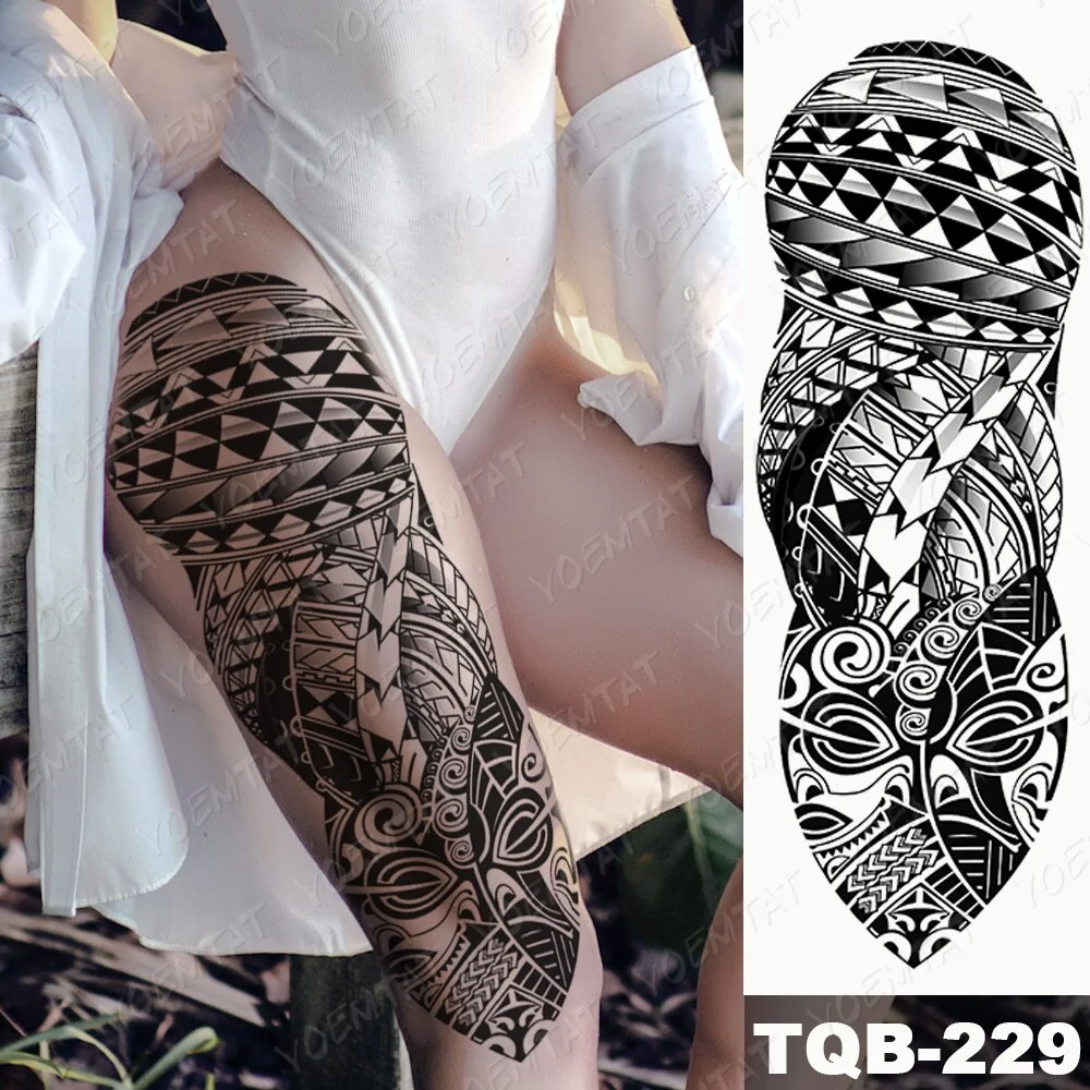 Sdrawing Arm Waterproof Traditional Temporary Tattoo Stickers Women Men Black Line Flowers Koi Crane Thigh Body Art Fake Tattoos