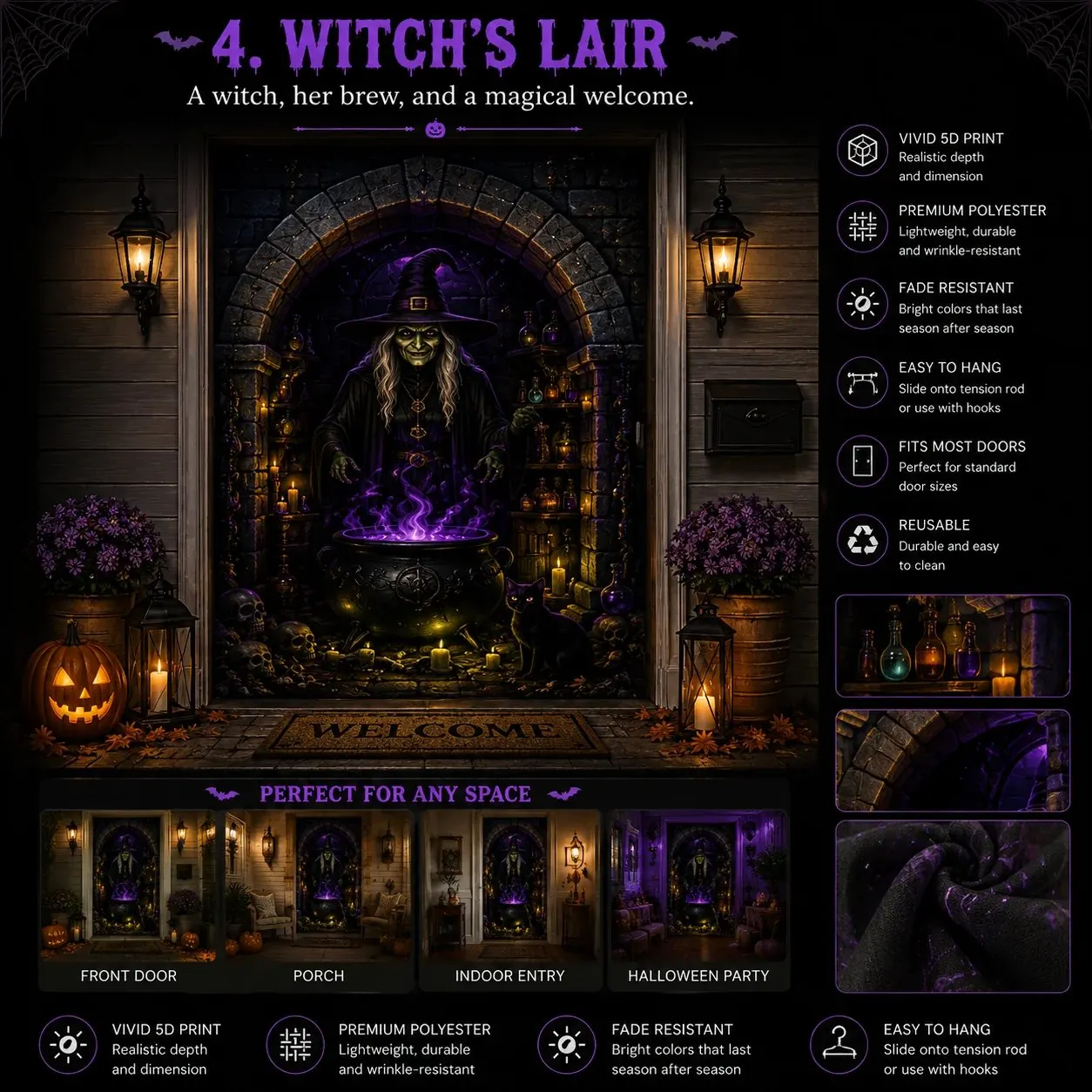 Witch's Lair 5D Halloween Door Curtain