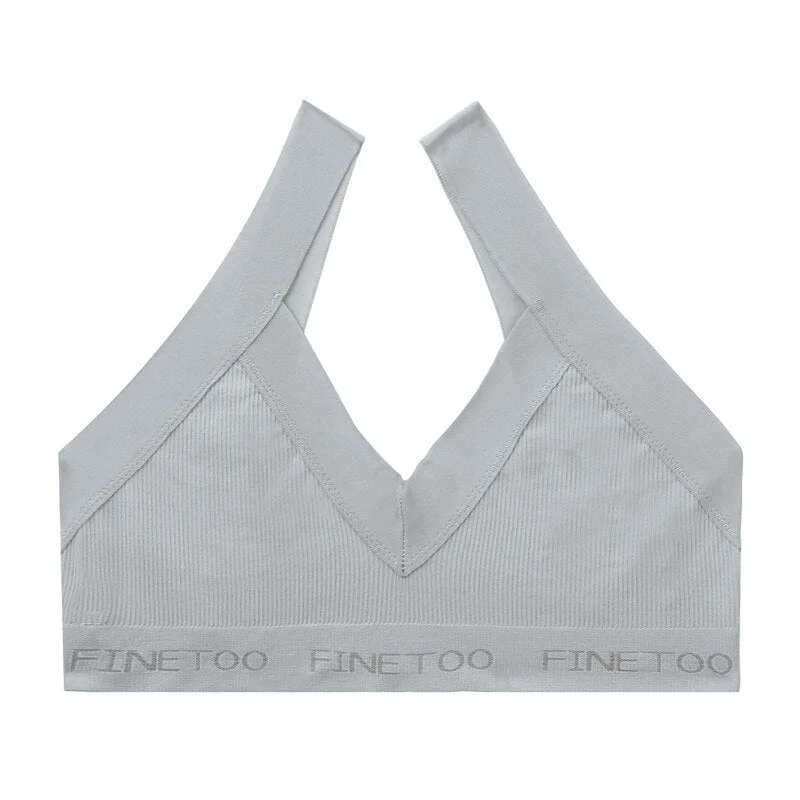 FINETOO Seamless Bra Set Women Deep V Tops Fashion Letter Panties M-XL Ladies Underwear Suit Tube Top Female Briefs Lingerie Set