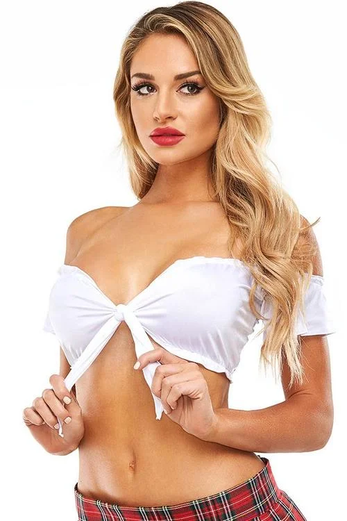 pornhint Pornhint Teacher's Pet White Tie-Up Top