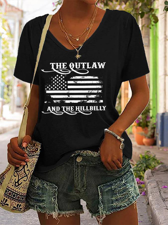 Women's The Outlaw and The Hillbilly Print V-Neck T-Shirt