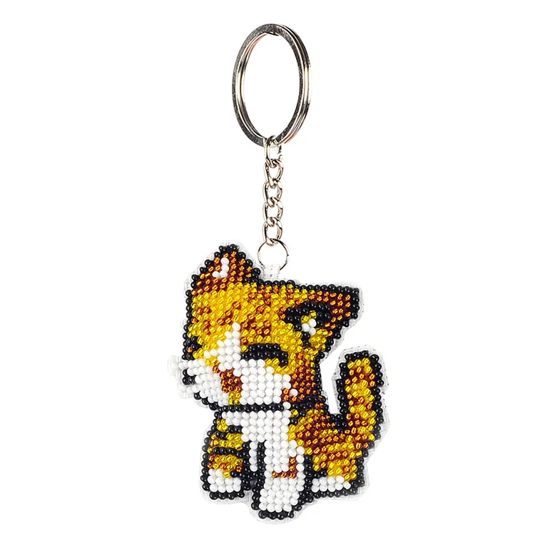 DIY Full Beads Cat Shape Printed Embroidery Keychains Cross Stitch Pendant fgoby