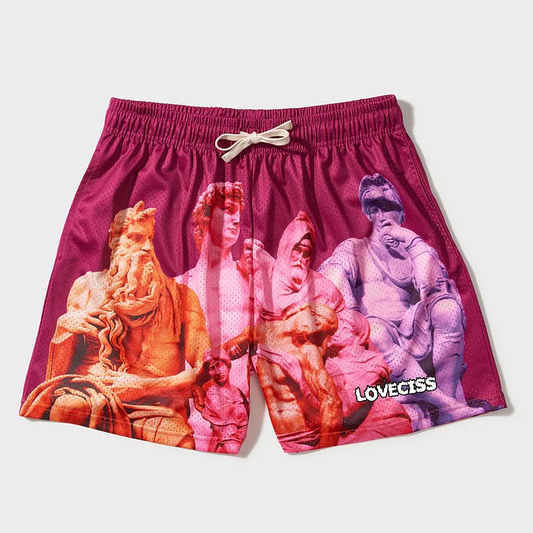 Statues Printing Casual Mesh Shorts