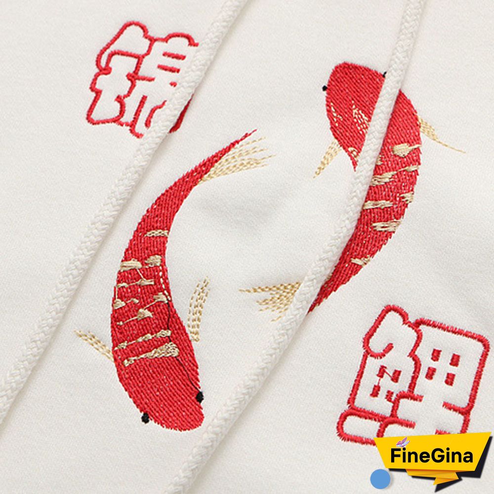 Vintage Koi Fish Letter Embroidery Hoodie