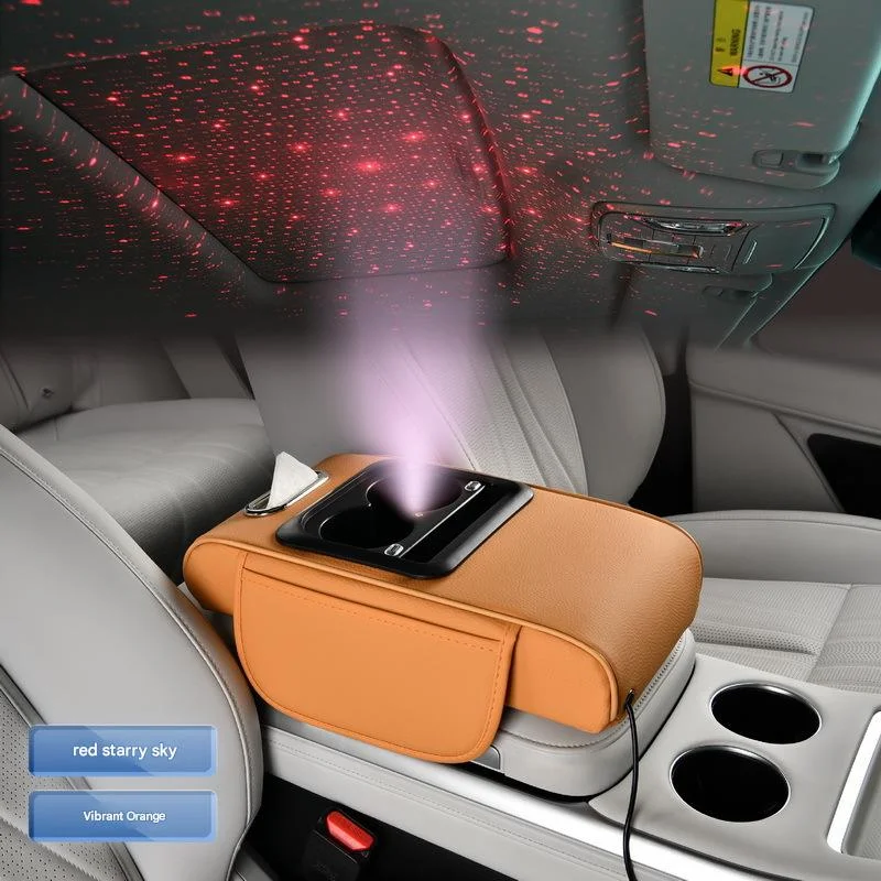 Multifunctional car armrest box - star projection/mobile phone charging/cup holder/tissue box