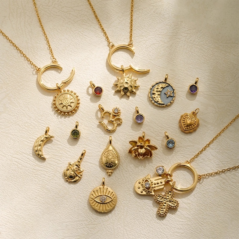 1 Piece 6*11mm Copper Zircon Sun Moon Eye Polished Pendant Chain Jewelry Accessories