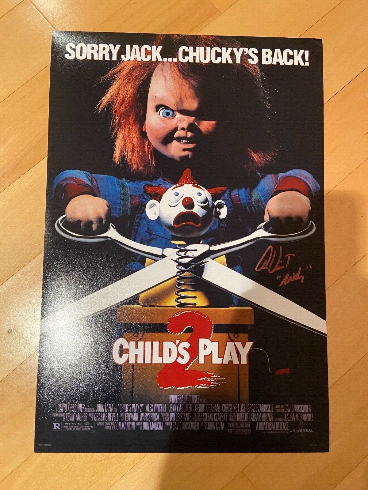 * ALEX VINCENT * signed 12x18 poster * CHILD'S PLAY 2 * ANDY * PROOF * 1