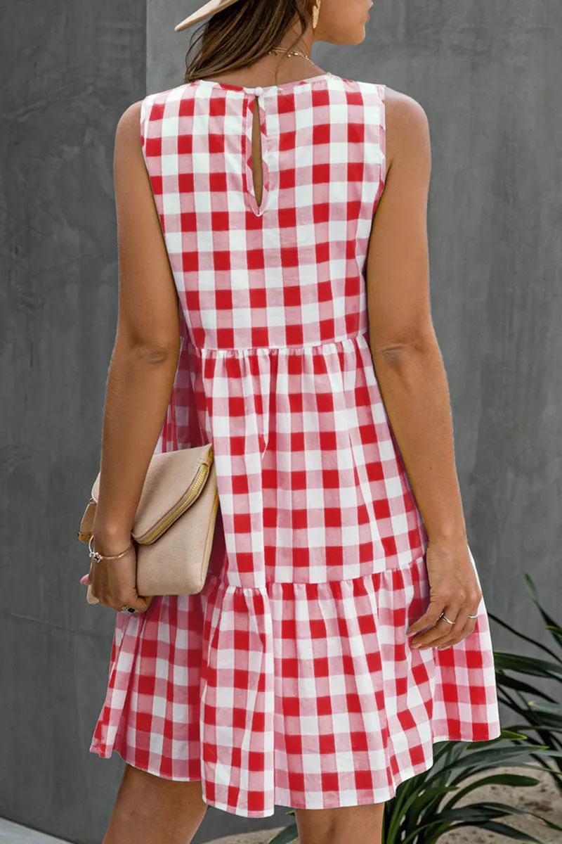 Fashion Street Plaid O Neck Princess Midi Dresses(3 Colors)