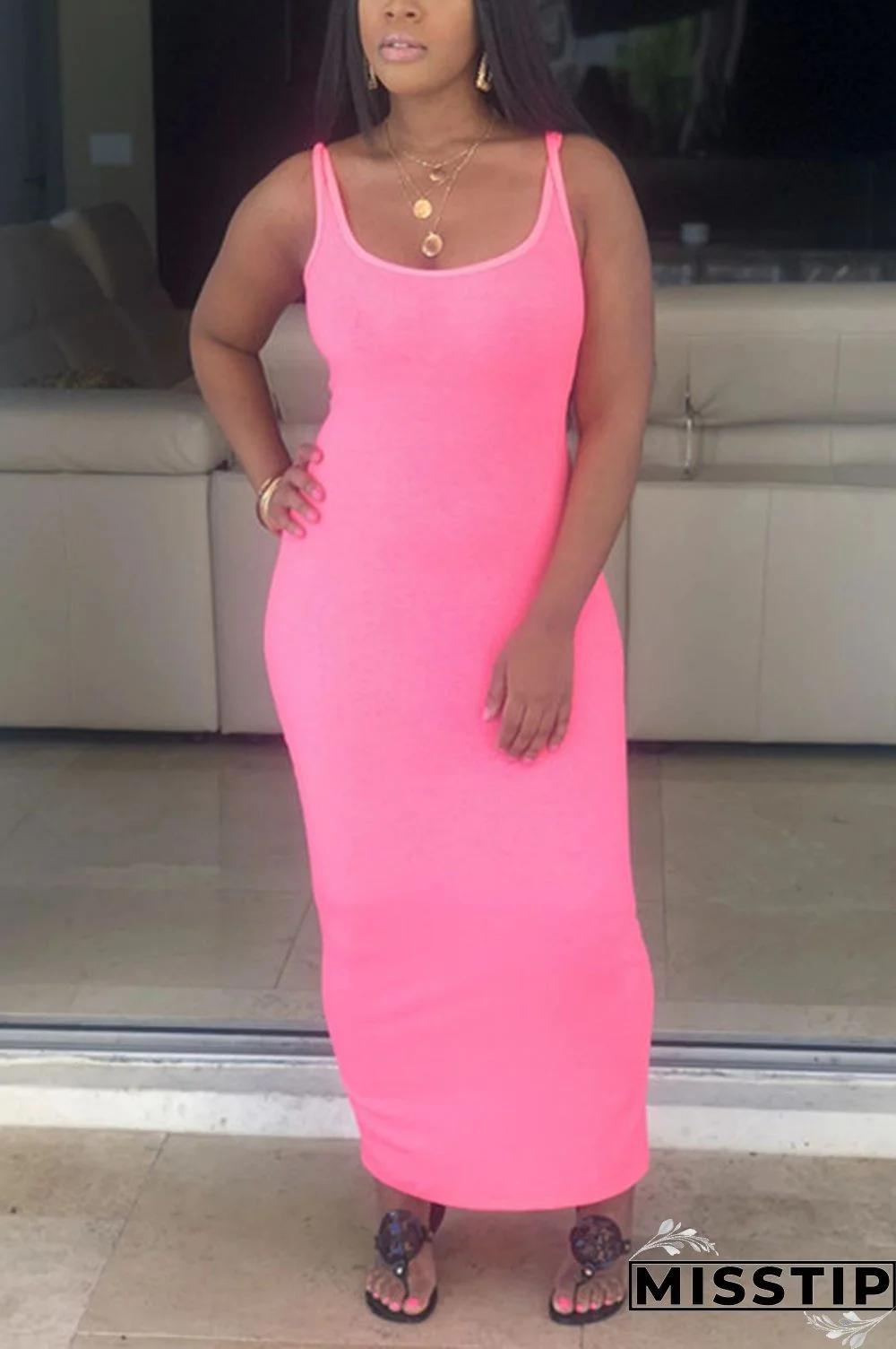 Pink Sexy Fashion Sling Slim Dress