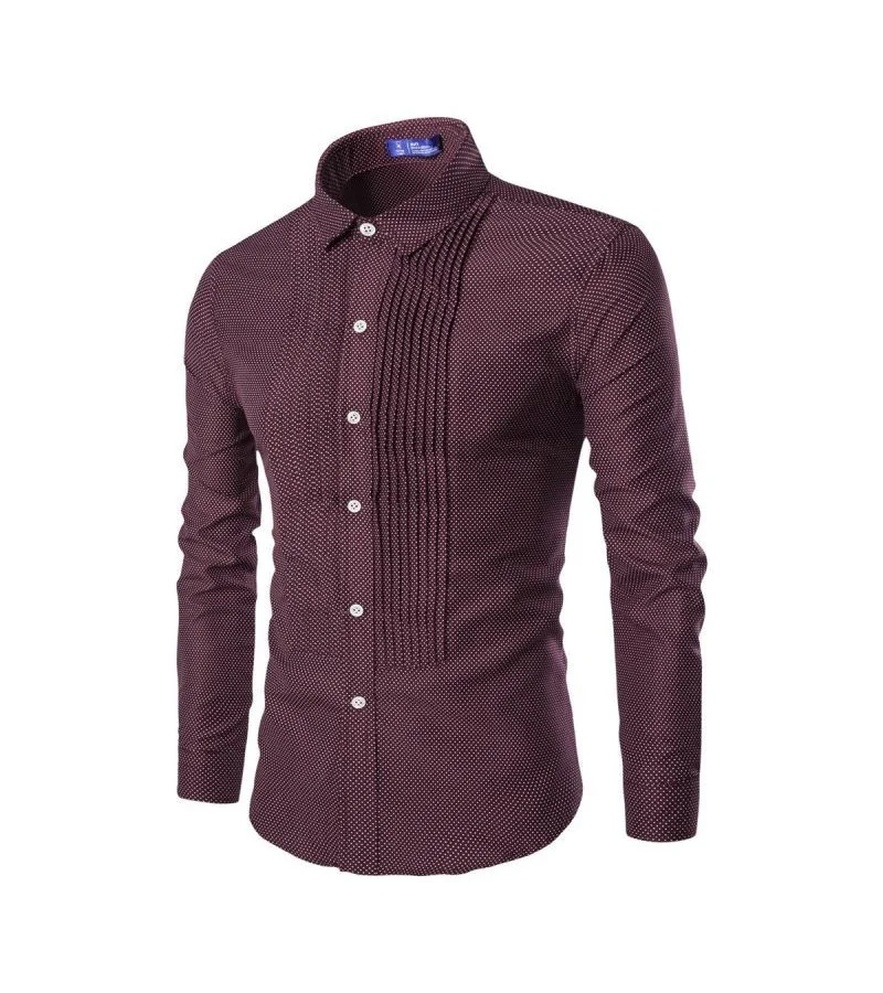 Men Cotton Ruffle Design Polka Dot Printed Long Sleeves Shirts
