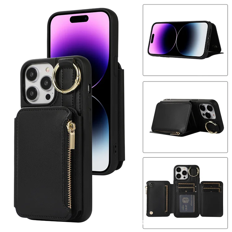 Zipper Cards Holder Leather Wallet Phone Case For iPhone