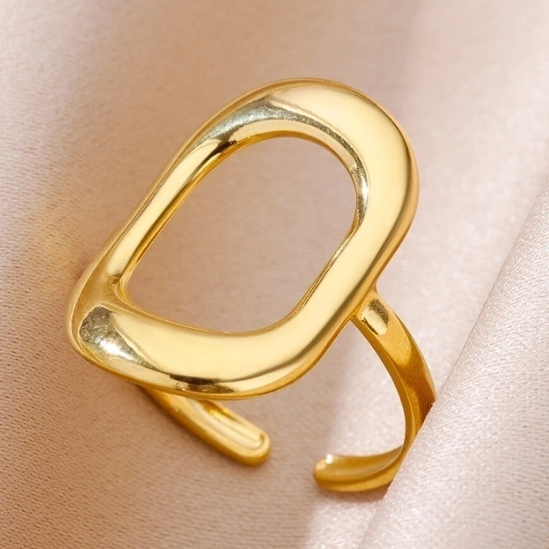 Vintage Style Minimalist Square Stainless Steel Plating 18k Gold Plated Rings