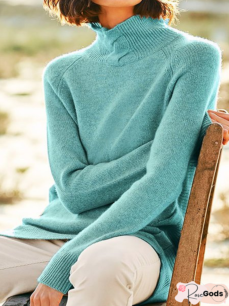Casual Winter Cotton Mid-Weight Daily Long Sleeve Slim Fit Turtleneck Sweater For Women