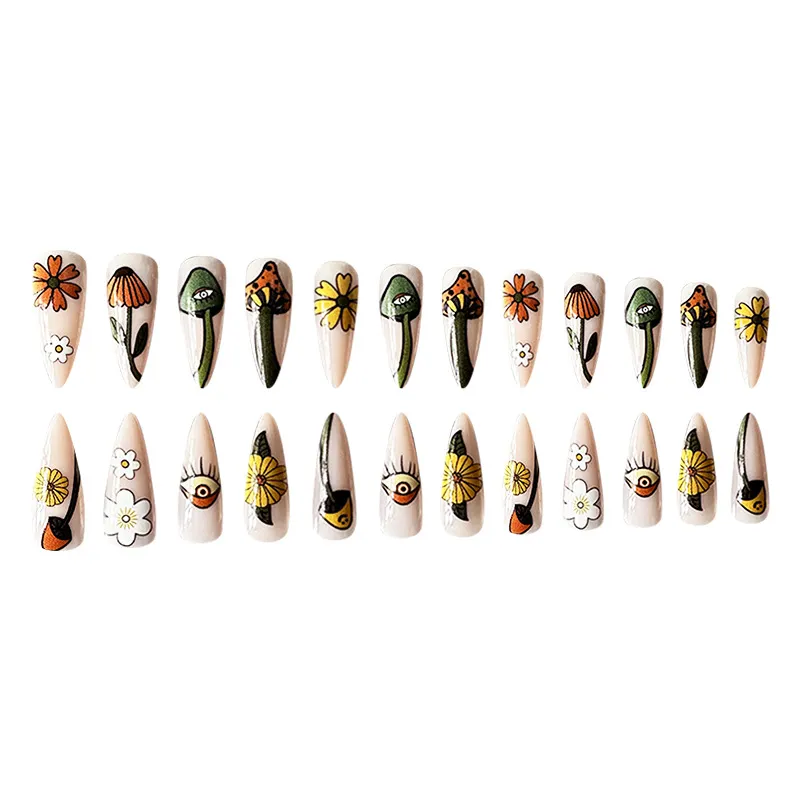 Churchf Churchf Pointed Flower Daisy Eyes Wear A Hot Girl Sweet Cool Fake Nails Color Asymmetric Nail Piece