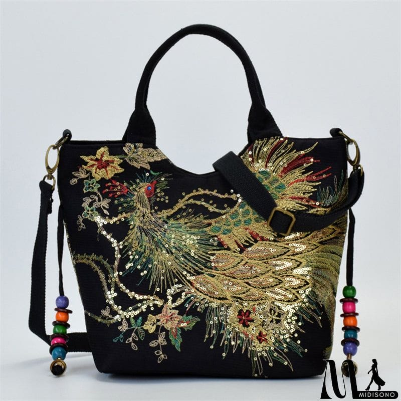 MidiSono - Women's Ethnic Style Lifelike Peacock Stitchwork Handbag