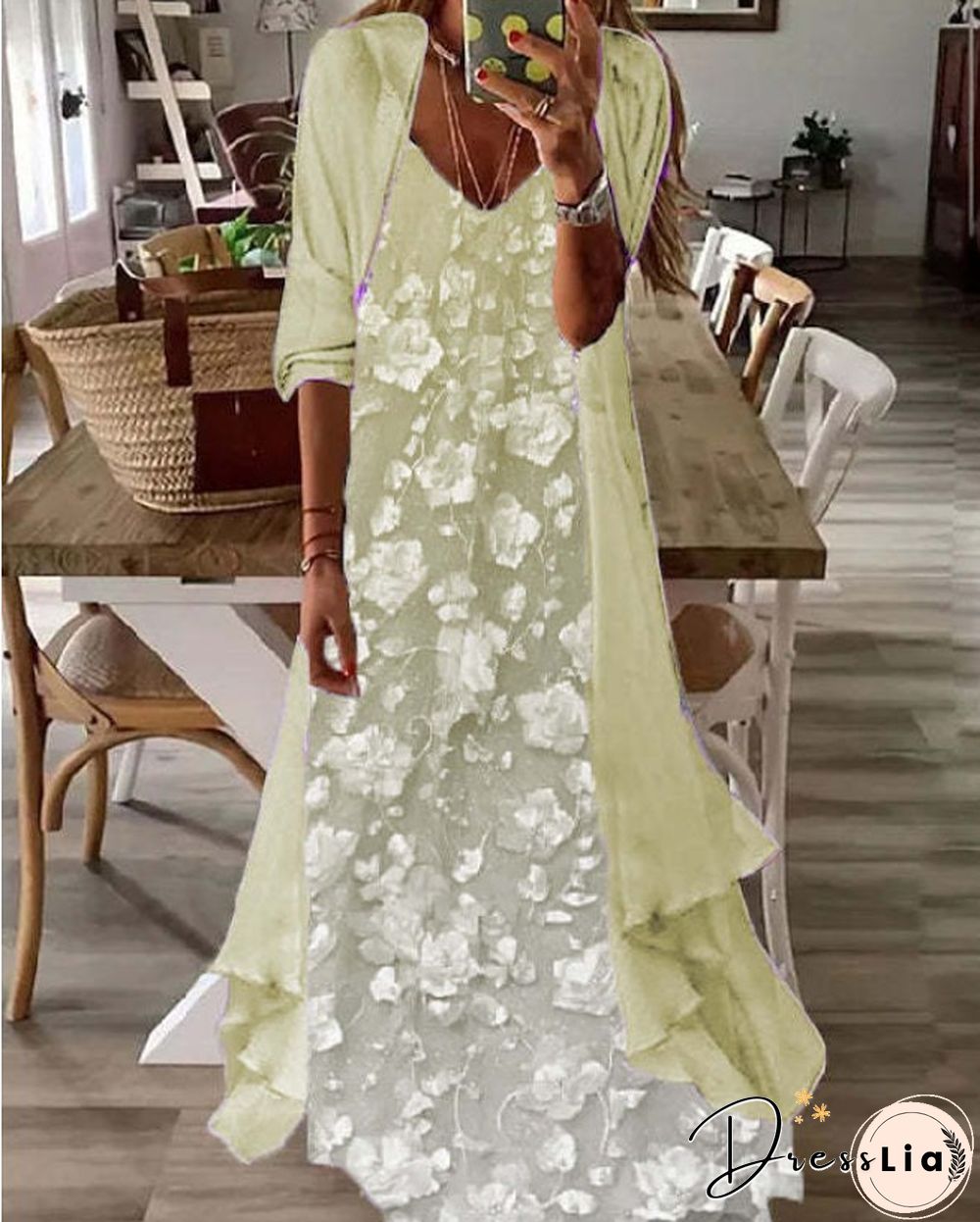 Fake Two-piece Half-sleeve Printed Pleated Casual Sexy Dress