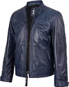 🛒Jaquetas masculinas de couro leg&iacute;timo de cordeiro da fjackets - jaqueta de couro acolchoada estilo motociclista (Cafe Racer), com z&iacute;per.