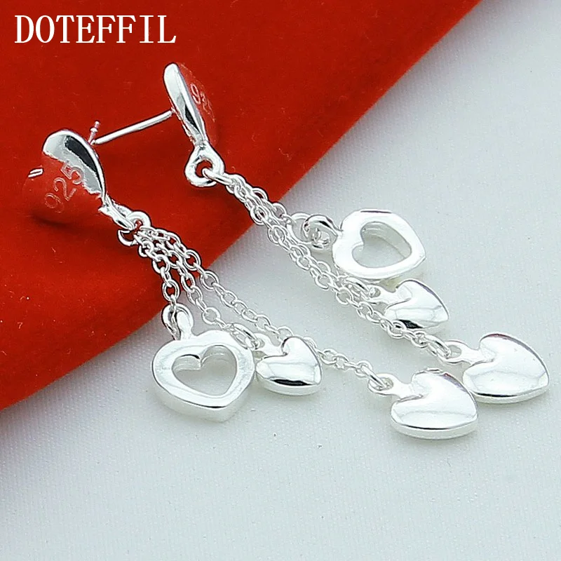 DOTEFFIL 925 Sterling Silver Solid Hollow Heart Drop Earrings For Woman Jewelry