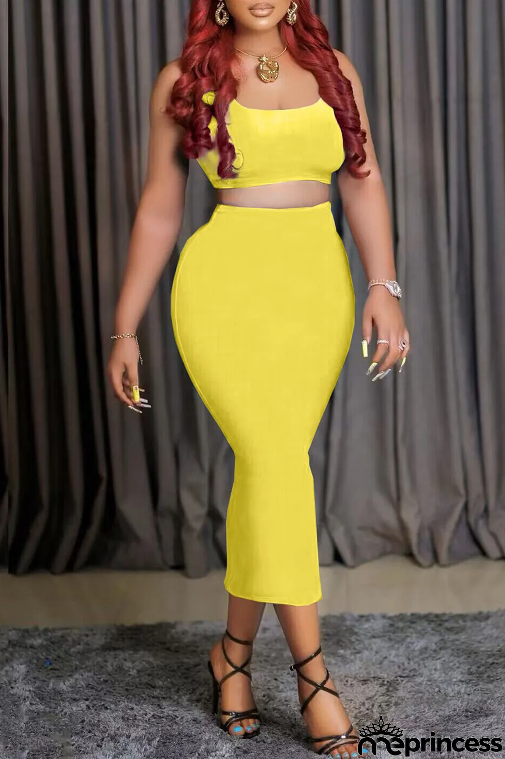 Rose Red Sexy Casual Solid Basic U Neck Sleeveless Two Pieces