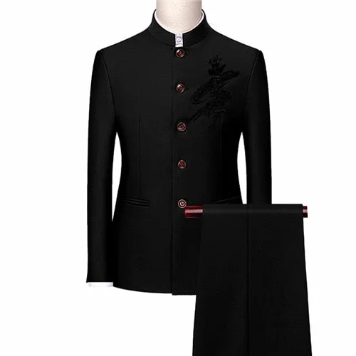 Inongge Fashion Men Retro Party 2 Piece Set Blazer Pants Luxury Embroidery Men Tang Suit Jacket Trousers Plus Size M-6XL 2 Pcs