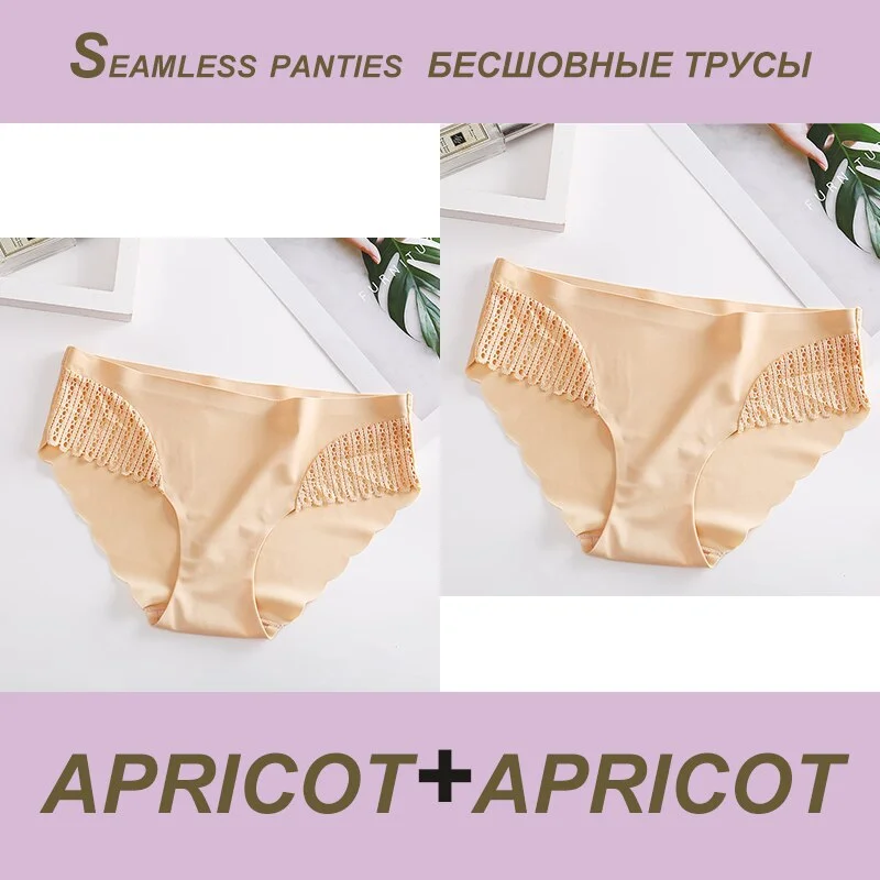 2PCS/Set Sexy Seamless Panties Lace Women Panties Female Briefs  Lingerie Women's Underpants Solid Color Ropa Interior Femenina