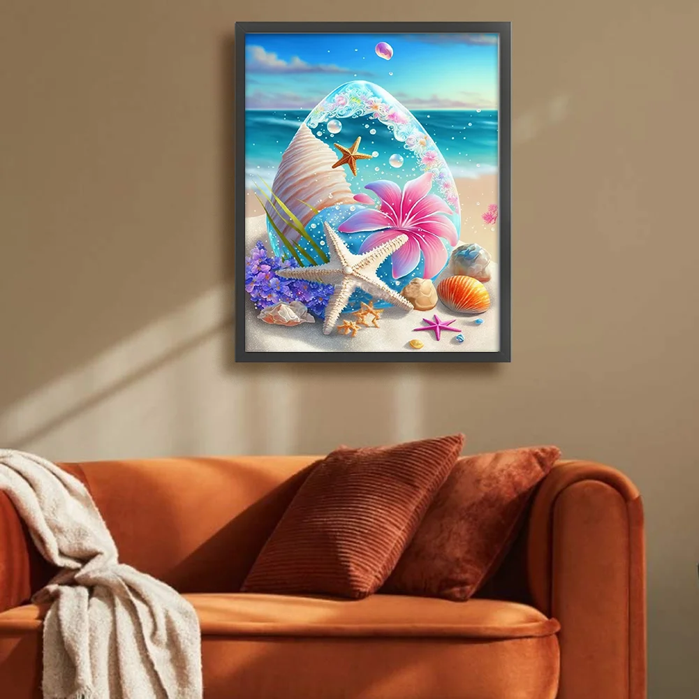 11CT Full Embroidery Stamped Cross Stitch - Beach Shell(Canvas|40x50cm)