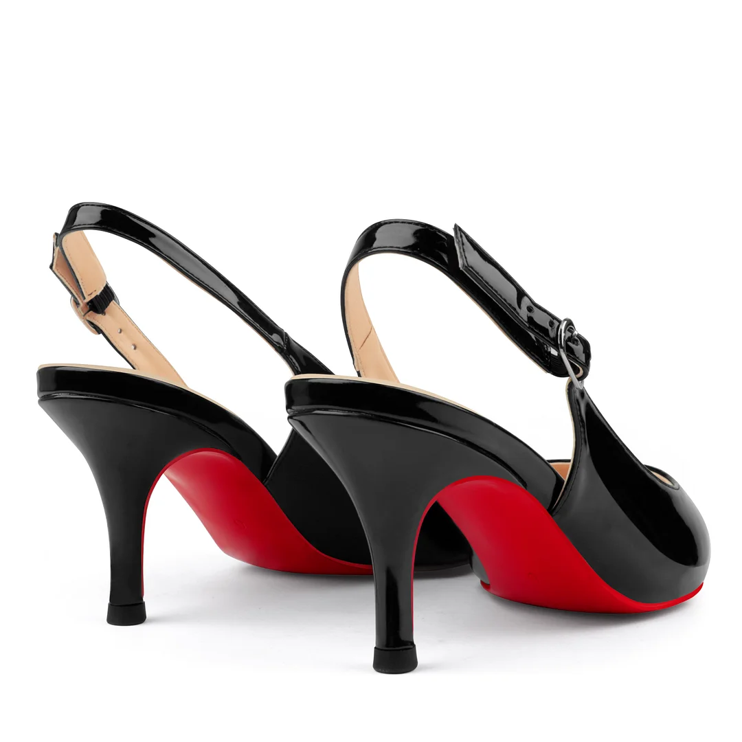 2.36" Women's Pointed Toe Sandals Slingback Shoes Kitten Heel Pumps Patent-MERUMOTE