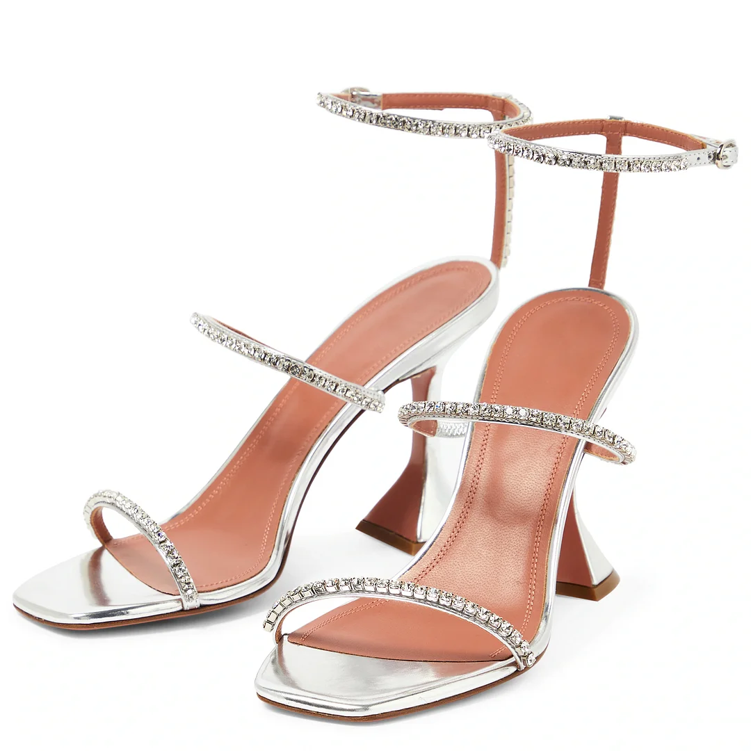 95mm Heeled Sandals for Women Square Toe Two Strap Party Wedding Matte Heels