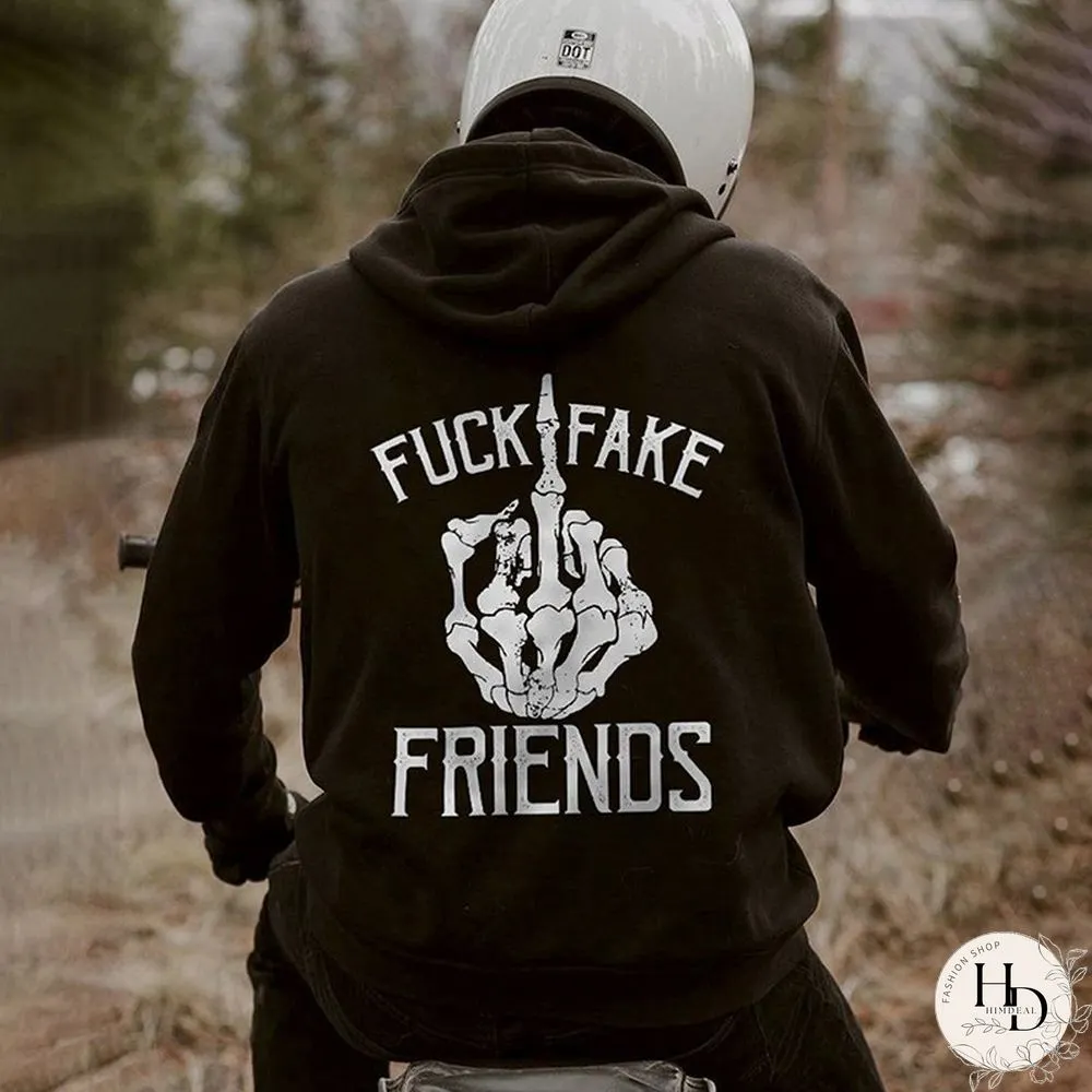 Men's Fuck Fake Friends Skull Print Hoodie