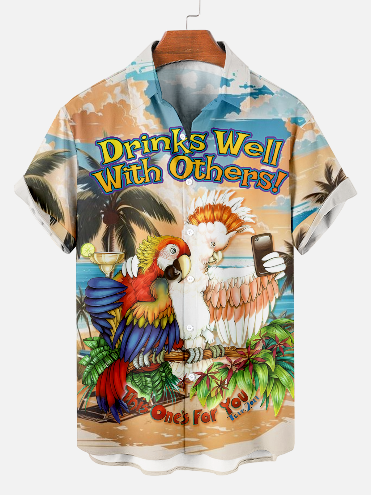 Men's Casual Hawaiian Parrot Cartoon Print Shirt PLUSCLOTHESMAN