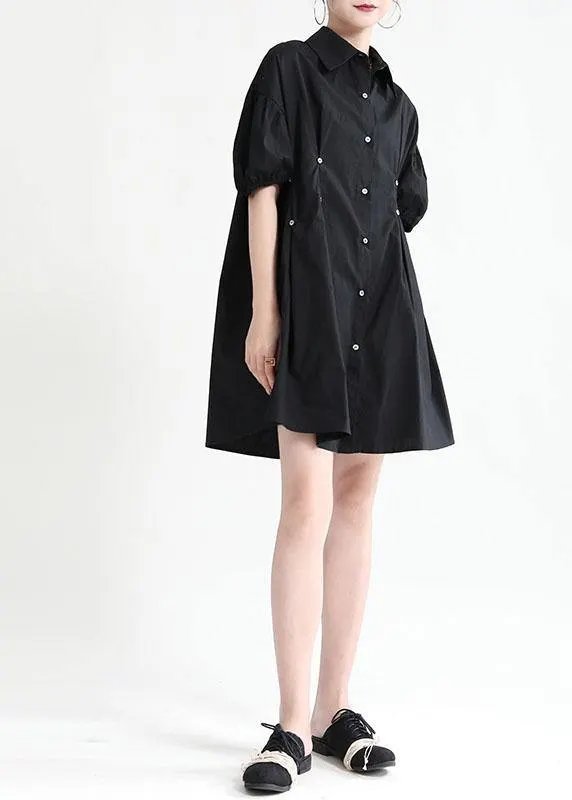 Bohemian Black Puff Sleeve Peter Pan Collar Patchwork Summer Sundress