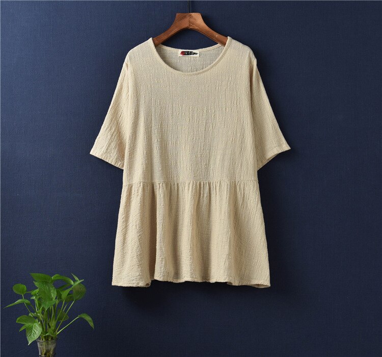 Casual Style Cotton Linen Women T-shirt