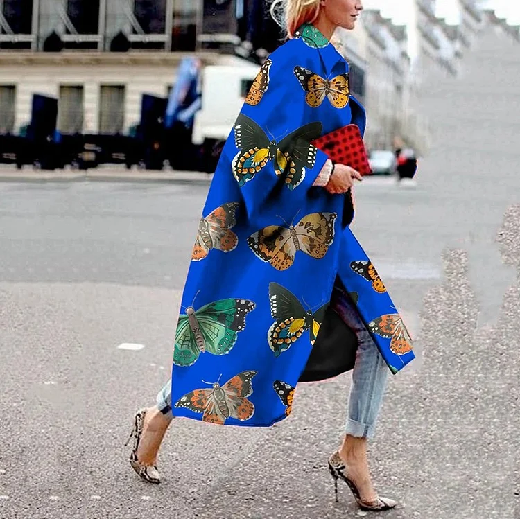 Fashion printed color loose long coat