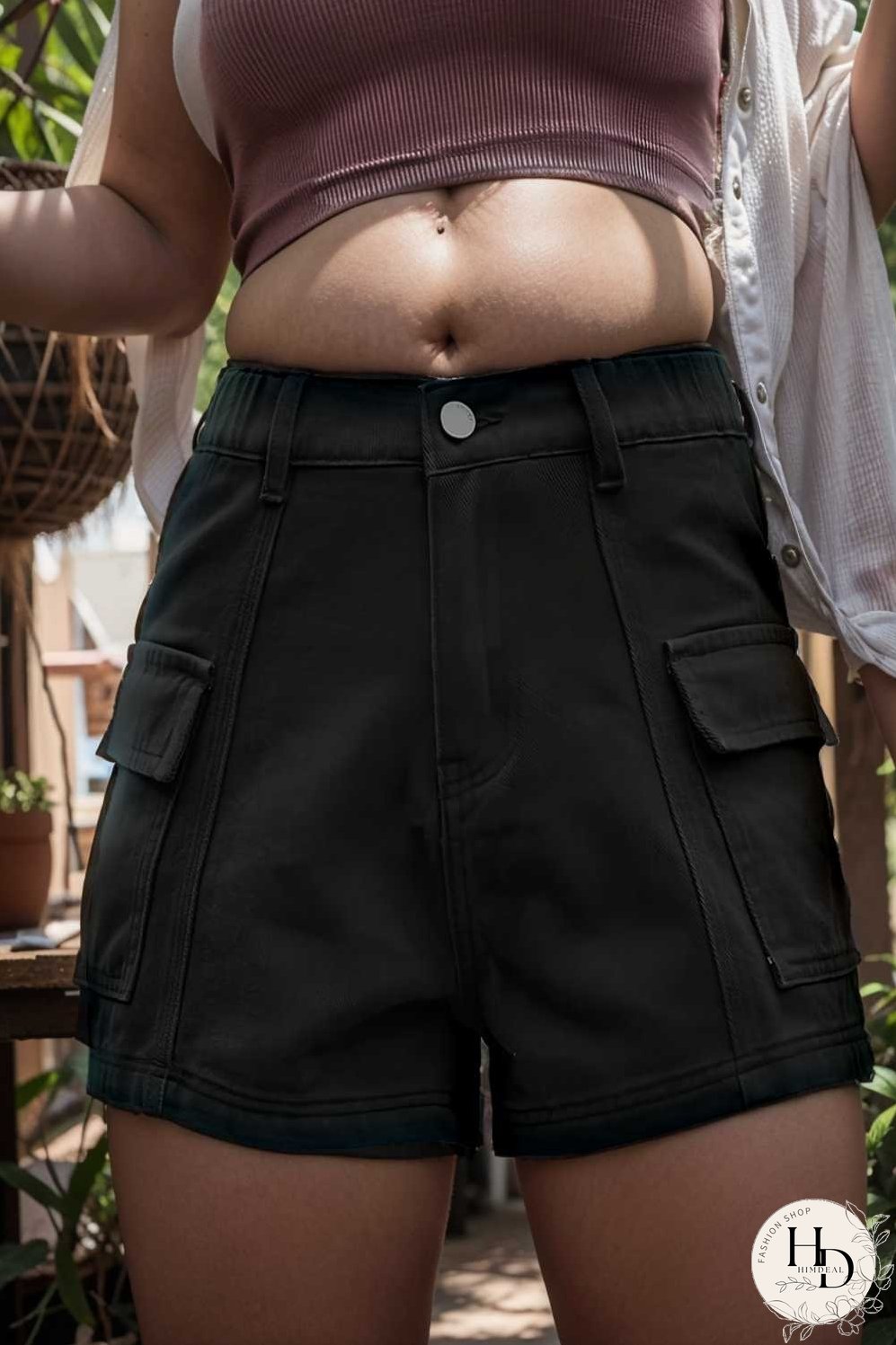 sexy button pocket denim cargo pants